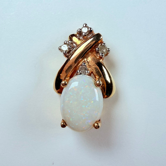 10K Solid Yellow Gold Alwand Vahan White Opal & Diamond VTG Pendant Necklace